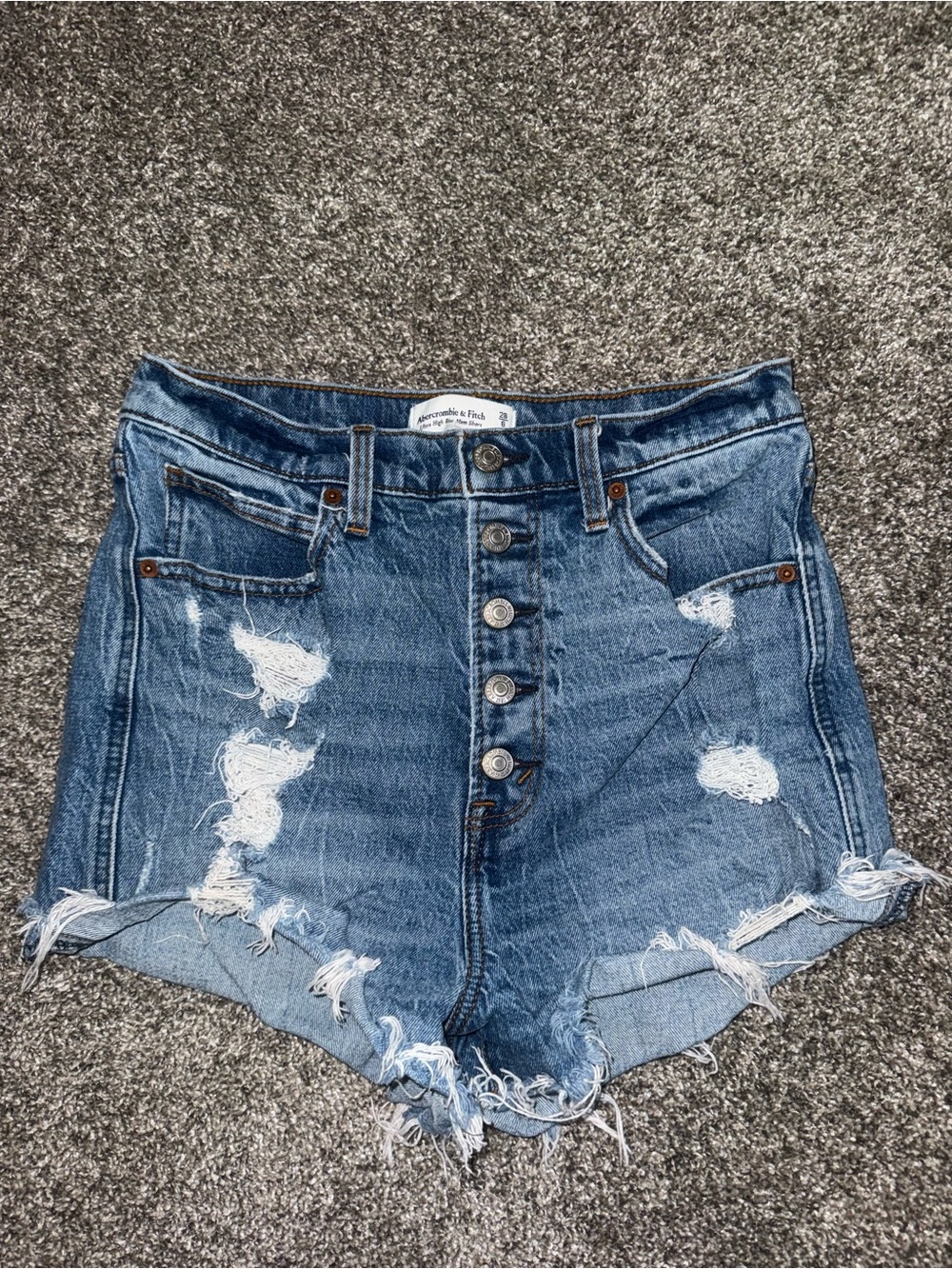 Abercrombie & Fitch Distressed High-Rise Denim Shorts - Blue
